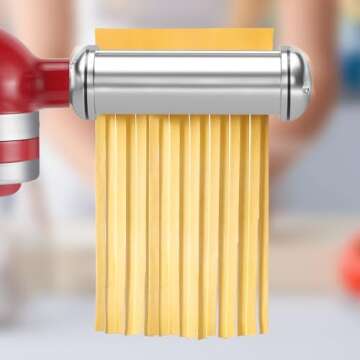 Pasta Maker Attachments for Kitchenaid Stand Mixers, 3-Pieces Pasta Accessories Included Stainless Steel Dough Sheet Roller, Fettuccine Cutter, Spaghetti Cutter and Cleaning Brush