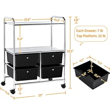 Yaheetech 4-Drawer Rolling Storage Cart for Organization