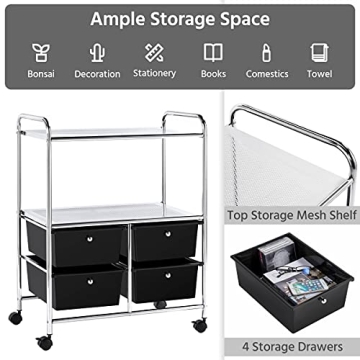 Yaheetech 4-Drawer Rolling Storage Cart for Organization