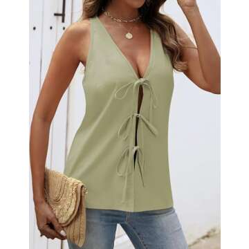 Chic GKBK Women's Tie Front V Neck Tank Top