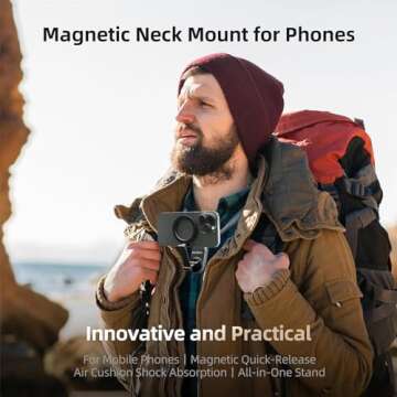 REYGEAK Magnetic Neck Phone Mount,2024 New POV/Vlog Phone Holder for Magsafe iPhone 16/15/14/13/12 Pro Mini/Plus/Pro/Pro Max,Hand Free Chest Stand Video Recording for Android Phone Accessory(Grey)