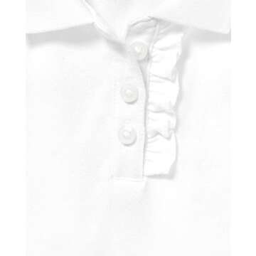 The Children's Place girls And Toddler Short Sleeve Ruffle Pique School Uniform Polo Shirt, White Si...