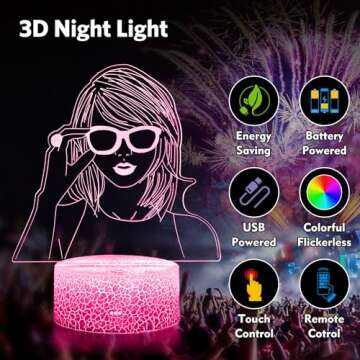 COVER JOY 3D Night Light: Perfect Gift for Music Lovers, Remote-Controlled Table Lamp with 16 Color ...