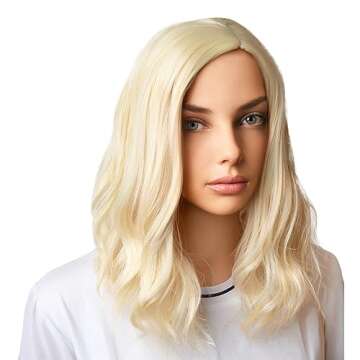 BERON Blonde Wigs 14 Inch/35 cm Women Girls Short Curly Wavy Side Part Hair Wig Light Blond Color Sh...