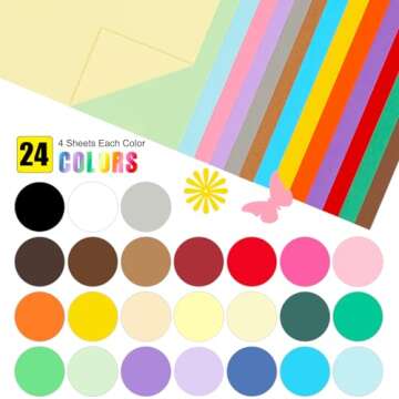 96 Sheets Colored Cardstock Assortment - 24 Vibrant Colors for Crafting!