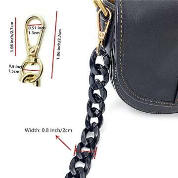 DIY 40 Inches Acrylic Purse Chain Bag Chain Plastic Handbag Chain Strap Shoulder Cross Body Strap Purse Handles Bag Replacement Straps with Metal Buckles (Black, 40" (100cm))