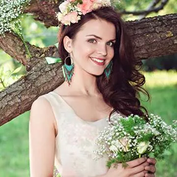 BBTO 4 Pcs Long Beaded Tassel Earrings Bohemia Native Handmade Seed Bead Statement Fringe Drop Boho Dangle for Women Girls (Retro)