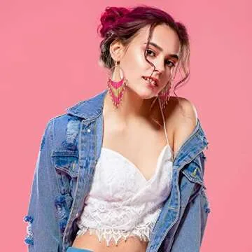 BBTO 4 Pcs Long Beaded Tassel Earrings Bohemia Native Handmade Seed Bead Statement Fringe Drop Boho Dangle for Women Girls (Retro)