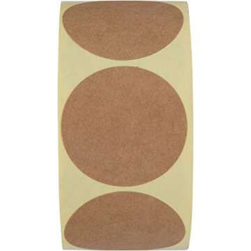 Camp Galaxy 1.5” Natural Brown Kraft Stickers (500 Per Roll) - Round Blank Stickers for Store Owne...