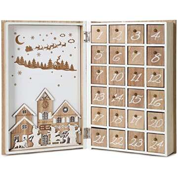BRUBAKER Reusable Wooden Advent Calendar to Fill - Merry Christmas Book - DIY Christmas Calendar 7.72 x 2.95 x 11.81 inches