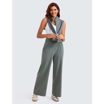 CRZ YOGA Lightweight Wide Leg Pants for Women 30" High Waisted Casual Lounge Travel Work Sweatpants Loose Fit Summer Grey Sage Small