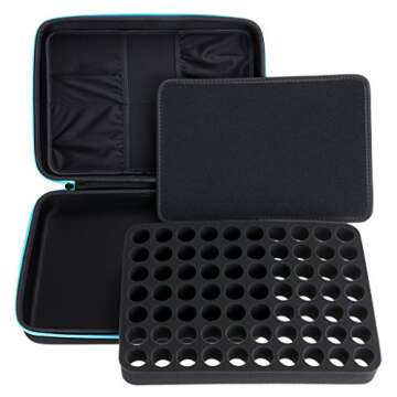 Hipiwe 70 Essential Oils Carrying Case Holds 5ml, 10ml, 15ml Bottles Hard Shell Exterior EVA Essential Oils Storage Organzier Bag with Foam Insert and Carrying Handle, Blue