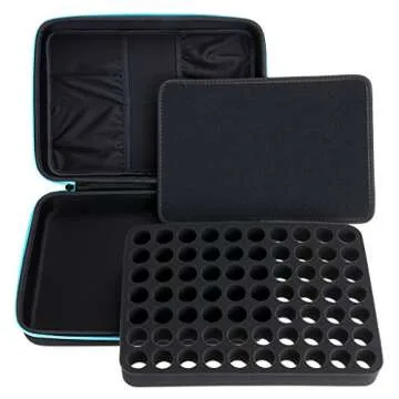 Hipiwe 70 Essential Oils Carrying Case Holds 5ml, 10ml, 15ml Bottles Hard Shell Exterior EVA Essential Oils Storage Organzier Bag with Foam Insert and Carrying Handle, Blue