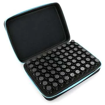 Hipiwe 70 Essential Oils Carrying Case Holds 5ml, 10ml, 15ml Bottles Hard Shell Exterior EVA Essential Oils Storage Organzier Bag with Foam Insert and Carrying Handle, Blue