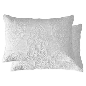 Brandream White Paisley Quilted Pillow Shams - Set of 2 Cotton Standard Size Pillow Covers