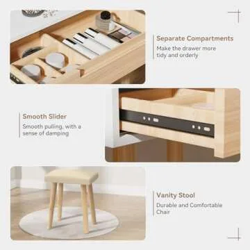 ARTETHYS Small Vanity Desk Set with 3 Adjustable Lighted Mirror and Storage Shelf White Tiny Makeup Vanities Set with Drawer for Bedroom 24 Inch Compact Dressing Table for Mini Space