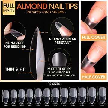 Gellen Nail Tips And Glue Gel Kit, Gel x Nail Kit With 240Pcs Full Matte Almond Fake Nails, 3 In 1 Nail Glue, LED Nail Lamp For Gel Nail Extension Kit, DIY Nail Art Decorations Manicure Tools Gift Set