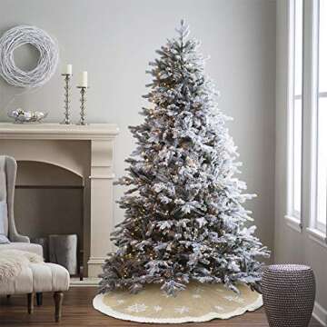 AerWo Christmas Tree Skirt 48 Inches, Burlap Tree Skirt Printed with White Snowflake for Christmas Tree Decor, Xmas Tree Skirt Christmas Decorations for New Year Holiday Party Supply Indoor Outdoor