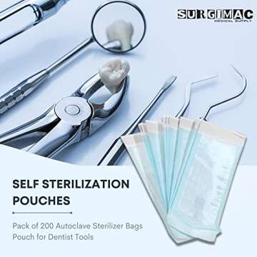 SurgiMac 5.25" x 10" Self Sterilization Pouches for Dental Offices, Autoclave Sterilizer Bags Pouch ...
