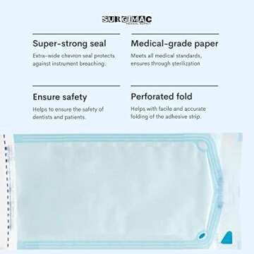 SurgiMac 5.25" x 10" Self Sterilization Pouches for Dental Offices, Autoclave Sterilizer Bags Pouch for Dentist Tools, 200 Pouches Per Box, 1 Box of Paper Blue Film