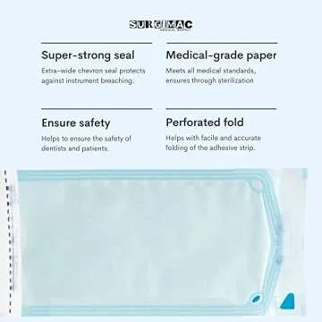 SurgiMac 5.25" x 10" Self Sterilization Pouches for Dental Offices, Autoclave Sterilizer Bags Pouch for Dentist Tools, 200 Pouches Per Box, 1 Box of Paper Blue Film