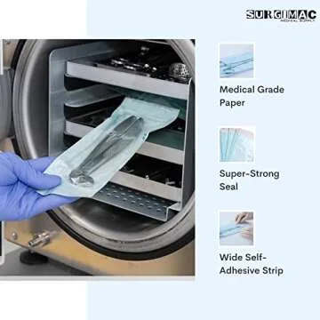 SurgiMac 5.25" x 10" Self Sterilization Pouches for Dental Offices, Autoclave Sterilizer Bags Pouch for Dentist Tools, 200 Pouches Per Box, 1 Box of Paper Blue Film
