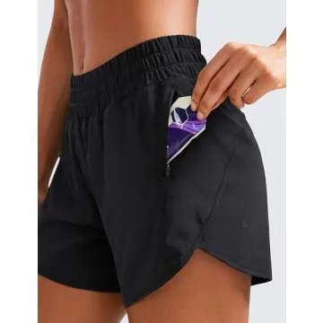 CRZ YOGA Womens Mid Waisted Running Shorts Liner - 5'' Quick Dry for Athletic Sport Workout Track with Zip Pocket Black X-Small