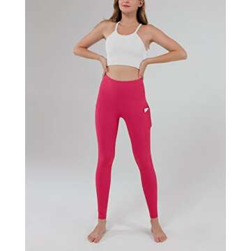 ODODOS Women's High Waisted Yoga Leggings with Pockets,Tummy Control Non See Through Workout Athletic Running Yoga Pants, Full-Length, Fuchsia,X-Large