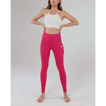 ODODOS Women's High Waisted Yoga Leggings with Pockets,Tummy Control Non See Through Workout Athletic Running Yoga Pants, Full-Length, Fuchsia,X-Large