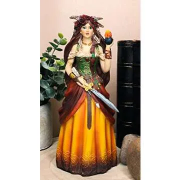 Ebros Celtic Irish Goddess Brigid Threefold Deity of Healing Poetry Smithcraft Figurine Holding Eter...