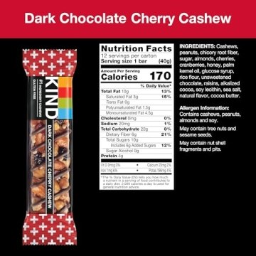 KIND Bars Dark Chocolate Cherry Cashew Snacks 12 Count