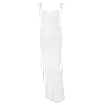 Women Sexy Spaghetti Strap Backless Maxi Dress Lace Up Bodycon Party Dress Bandage Halter Evening Club Dress(Backless White,Small)