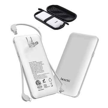 LEZCHI 10000mAh Power Bank Built-in AC Plug Cables