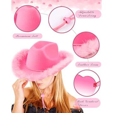 20 Pieces Cowboy Cowgirl Hats Pink Heart Shaped Sunglasses for Women Western Party Wedding Party