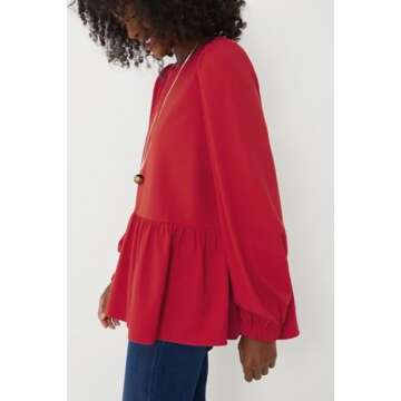 Allimy Women's 2025 Fashion Flowy Tops Puff Long Sleeve Shirts Elegant Crewneck Business Peplum Blou...