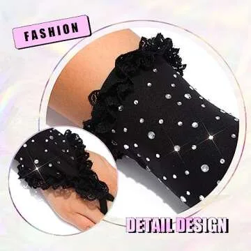 Eyret Rhinestone Lace Gloves Black Fingerless Gloves Sparkle Elbow Length Gloves Evening Party Opera Costume Rave Outfit for Women and Girls