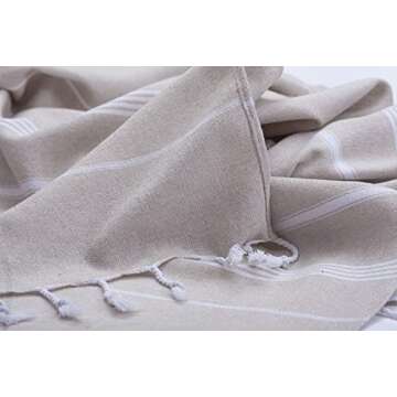SMYRNA TURKISH COTTON Classical Series Original Turkish Beach Towel | Prewashed, 37 x 71 Inches | Peshtemal and Turkish Bath Towel for SPA, Beach, Pool, Gym and Bathroom, Beige