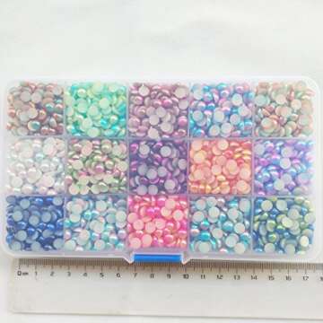 Chenkou Craft 5000pcs Assorted 15 Colors Gradient Color Half Flatback Imitation Pearl Bead 5mm Flat Back Scrapbook Craft DIY Beads + Plastic Box