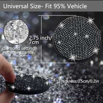 NBTEPEM Bling Car Cup Holder Coasters - 2 pcs Eco-Friendly Silicone & Rhinestone