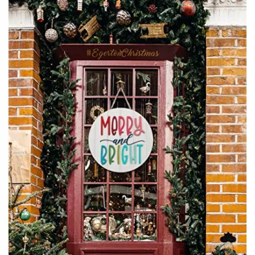 3D Christmas Merry and Bright Ornament Door Hanger Farmhouse Style Christmas Front Door Sign Christmas Decor Wooden Wreath (MERRY&BRIGHT)