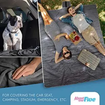 ABOUT THE FIVE Camping Blanket with Inflatable Pillow - Waterproof Outdoor Blanket [59 x 78in]- Sherpa Fleece Blanket for Multi-Use - Machine Washable Blanket for Camping, Picnic, Travel & Car Blanket