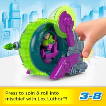 Fisher-Price Imaginext DC Super Friends Toy Lex Luthor Spinning Saw Vehicle & Figure Set for Pretend...