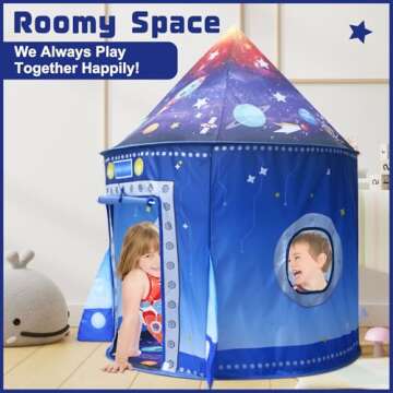 Kaivee Rocket Ship Space Pop Up Play Tent for Kids-Astronaut Pretend Playhouse Gift for 3-5 6 7 Year Old Girls Boys Toddlers, Foldable Birthday Gifts Kids Tent Toys Indoor Outdoor Kids Play Tent