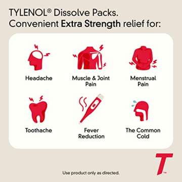 Tylenol Extra Strength Dissolve Packs, 500 mg Acetaminophen Pain Reliever & Fever Reducer, On-The-Go Powder Packets for Minor Aches & Pains, Ibuprofen- & Aspirin-Free, Berry Flavor, 12 ct
