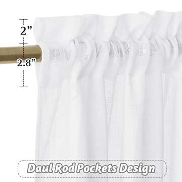 RYB HOME White Curtains Linen Textured Sheer Light Filtering Semi Sheer Curtains 84 inches Long Half Privacy Window Drapes for Living Room Bedroom Dining, Length 84 by Width 52 inch, 2 Panels Set