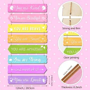 Inspirational Girl Room Decor Aesthetic Art Wall Hanging Sign Inspiring Colorful Rainbow Wooden Decoration for Kids Teens Toddler Boy Baby Bedroom Nursery Dorm Decor, 6-12 Years old(Unicorn)