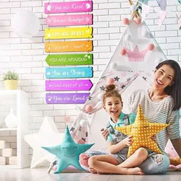 Inspirational Girl Room Decor Aesthetic Art Wall Hanging Sign Inspiring Colorful Rainbow Wooden Decoration for Kids Teens Toddler Boy Baby Bedroom Nursery Dorm Decor, 6-12 Years old(Unicorn)