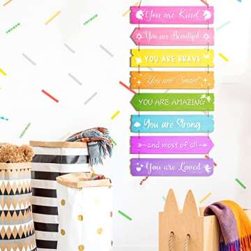 Inspirational Girl Room Decor Aesthetic Art Wall Hanging Sign Inspiring Colorful Rainbow Wooden Decoration for Kids Teens Toddler Boy Baby Bedroom Nursery Dorm Decor, 6-12 Years old(Unicorn)