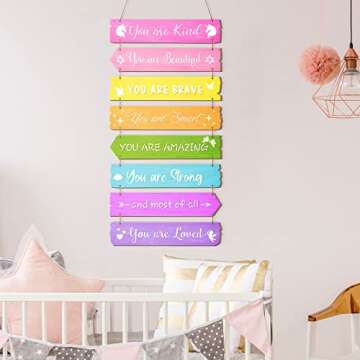 Inspirational Girl Room Decor Aesthetic Art Wall Hanging Sign Inspiring Colorful Rainbow Wooden Decoration for Kids Teens Toddler Boy Baby Bedroom Nursery Dorm Decor, 6-12 Years old(Unicorn)