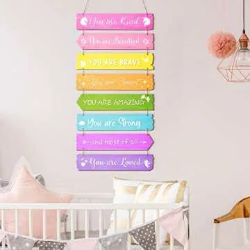 Inspirational Girl Room Decor Aesthetic Art Wall Hanging Sign Inspiring Colorful Rainbow Wooden Decoration for Kids Teens Toddler Boy Baby Bedroom Nursery Dorm Decor, 6-12 Years old(Unicorn)